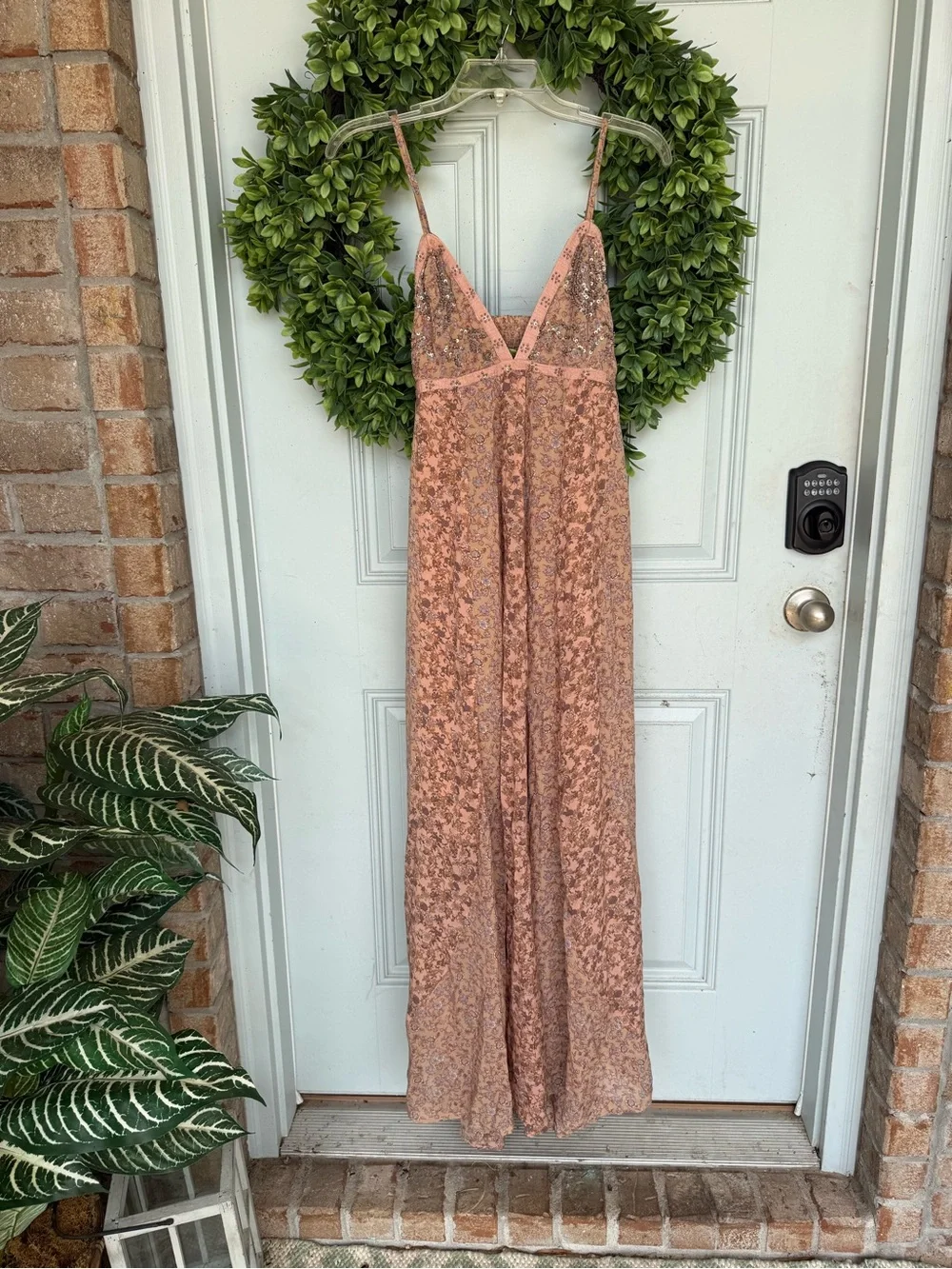 Free People Blush Sequin Lace Maxi Slip Dress